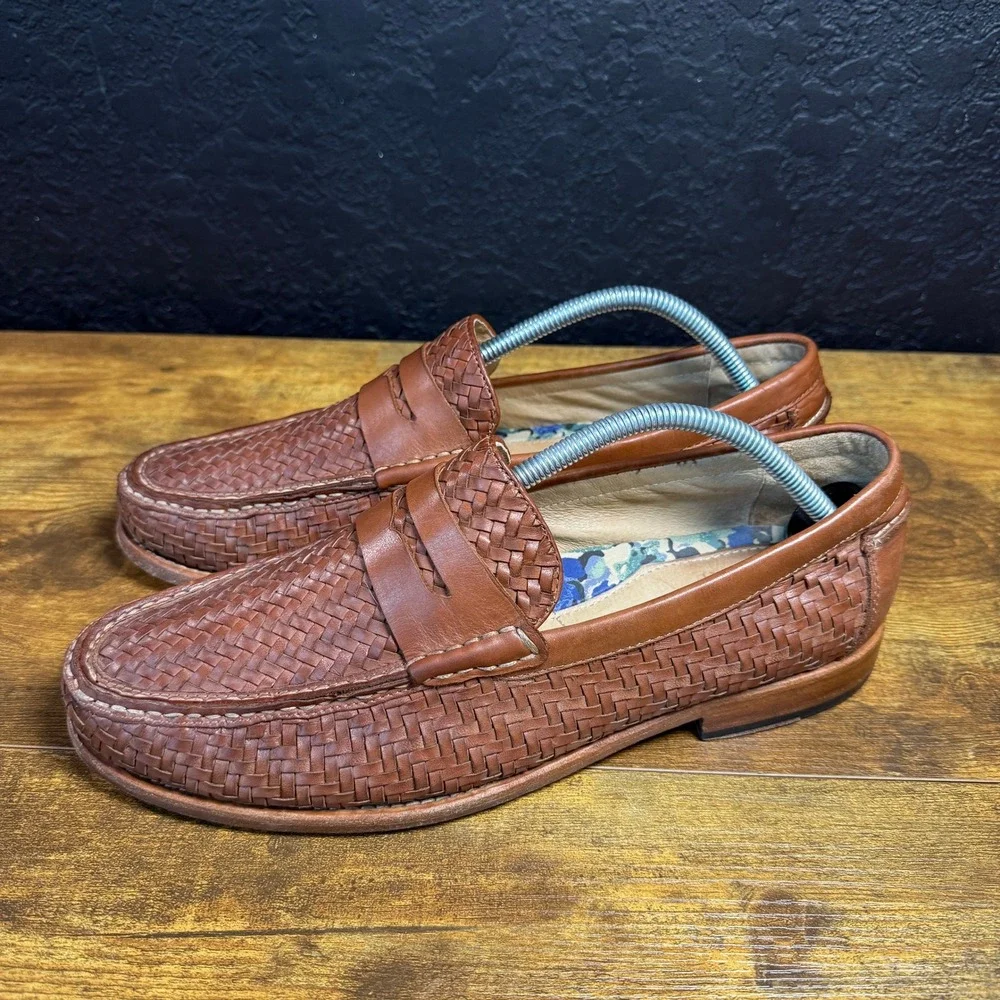 Johnston & Murphy Est. 1850 20-1283 Brown Woven Leather Penny Loafer Mens 10M